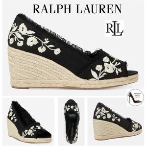 Ralph Lauren Black and Cream Wedge Espadrilles